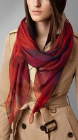 Thumbnail for your product : Burberry Bordered Check Silk Chiffon Scarf