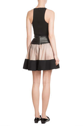 David Koma Flared Skirt with Leather and Tulle