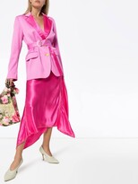 Pink Contrast-lapel Belted Blazer 