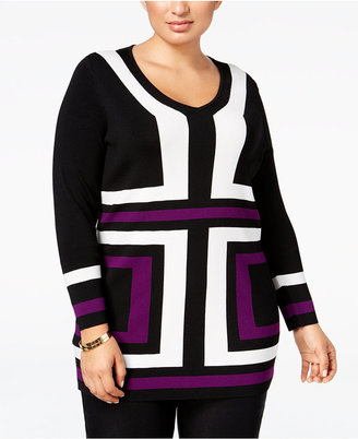 INC International Concepts Plus Size Jacquard-Knit Tunic Sweater, Only at Macy's