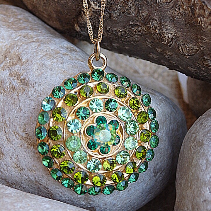 Etsy Green Necklace Round Pendant Crystals Jewelry Crystal Rounded Pendant Halo Gold Necklace