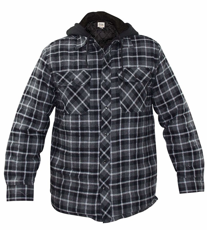 Mens Padded Shirts Lumberjack Hooded Flannel Check Jacket Thick Quilted Work Wear Warm Thermal Fleece Fur Lined Top Casual Coat Size M-XXL 