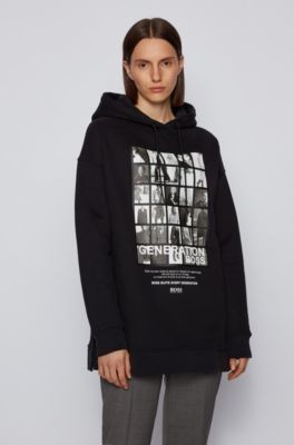 HUGO BOSS Cotton-blend hooded sweatshirt with collection-themed print