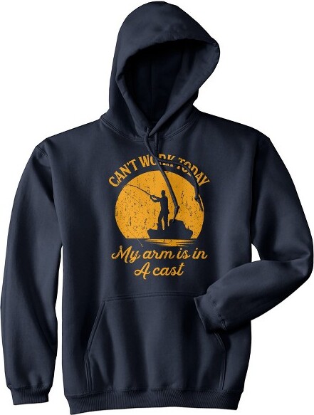 Crazy Dog T-Shirts, Inc. Can'tWorkTodayMyArmIsInACastHoodieFunnyFishingGraphicFisherman-CrazyDogHoodieForFishersNavyL