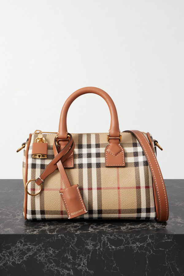Burberry Leather-trimmed Checked Coated-canvas Tote - Brown - ShopStyle
