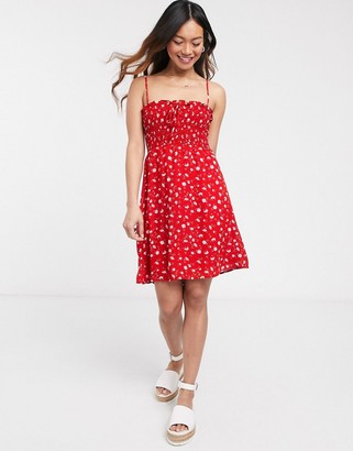 Gilli mini cami dress with shirring detail in red floral