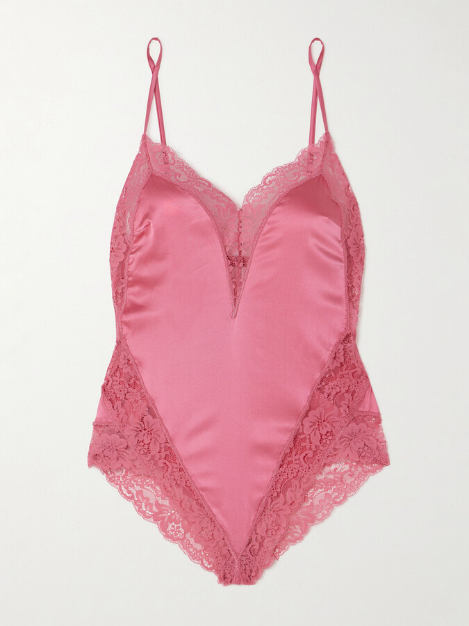 Crepe-trimmed quilted satin thong bodysuit