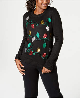 Karen Scott Petite Embroidered Sequin Holiday Sweater