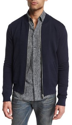 Maison Margiela Zip-Up Knit Bomber Jacket with Elbow Patches, Navy