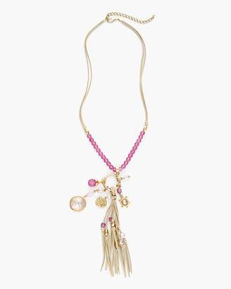 Chico's Chicos Long Pink Suede Charm Necklace