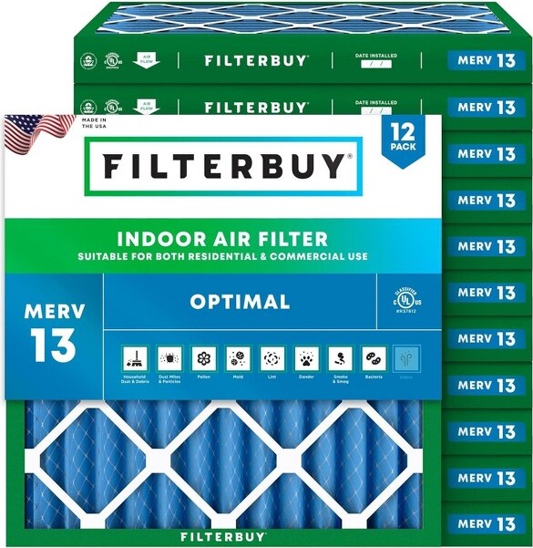 Filterbuy28x28x2AirFilter(12-Pack)PleatedMERV13HealthDefenseReplacementHVACACFurnaceFilters(ActualSize:27.00x27.50x1.75)