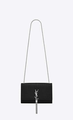 Saint Laurent Monogram Kate With Tassel Medium Kate Tassel Chain Bag In Black Crocodile Embossed Leather Black Onesize