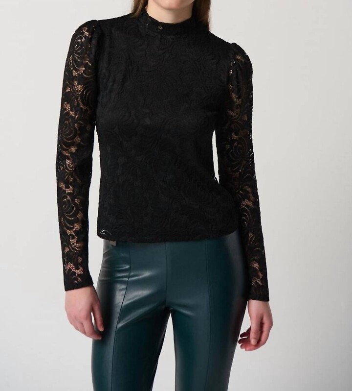 Joseph Ribkoff Lace Puff Sleeves Top In Black