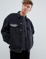 Thumbnail for your product : ASOS Design DESIGN oversized denim jacket with vinyl and sequin panels in black