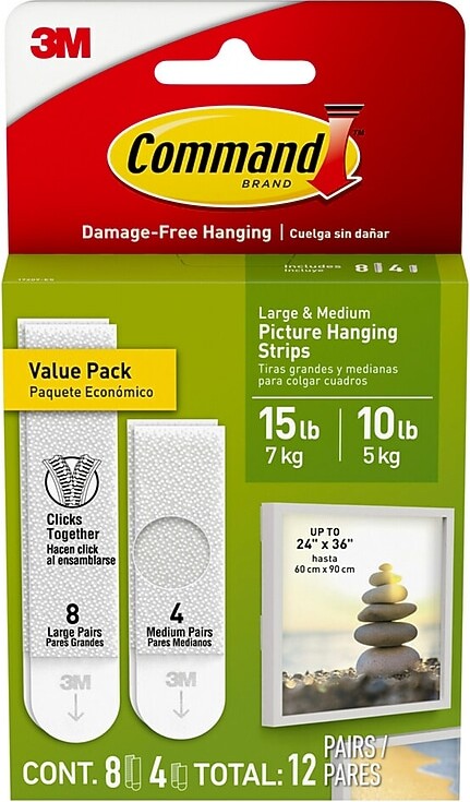 Command Assorted Size Picture Hanging Strips, 12 Pairs/Pack (17209-ES)
