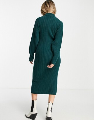 Monki melange knit midi dress in dark green - DGREEN