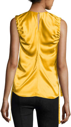 Helmut Lang Ruched Armhole Sateen Silk Tank, Yellow