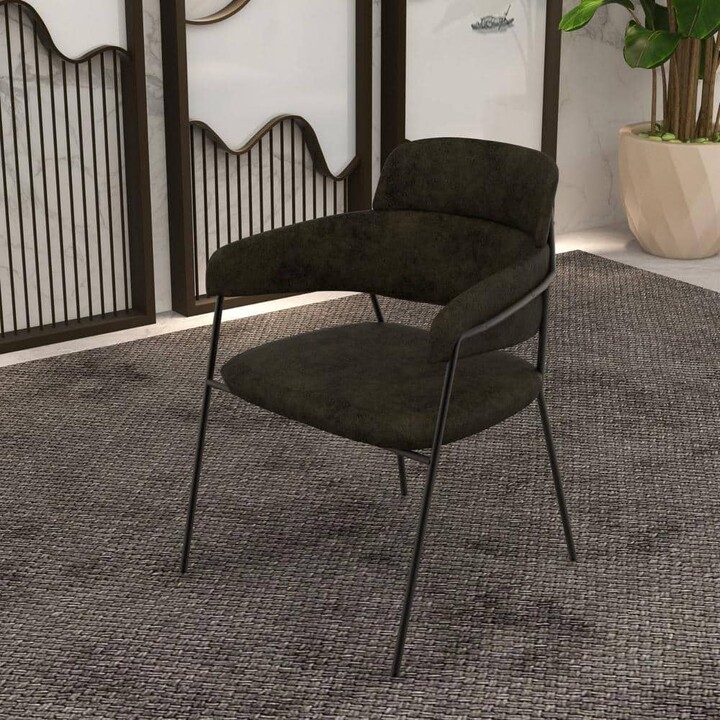 Upholstered Dining Chair in Leather with Powder-Coated Stainless Steel Legs Axis Collection in Charcoal