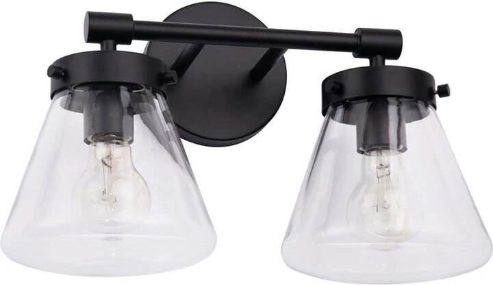 Parrot Uncle Gleam 15.25 in. 2-Light Matte Black Vanity Light with Clear Glass Shades