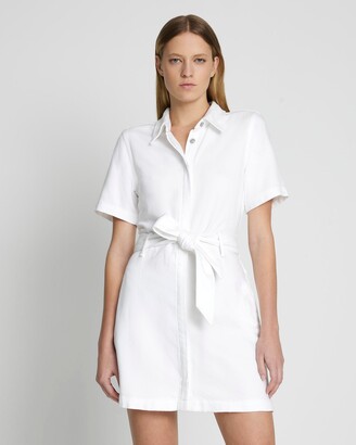 7 For All Mankind Denim Lustre Belted Shirtdress in Brilliant White