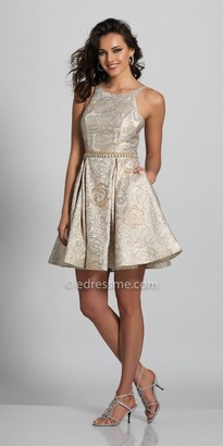 Dave and Johnny A-line Rosette Cutout Back Pleated Cocktail Dress