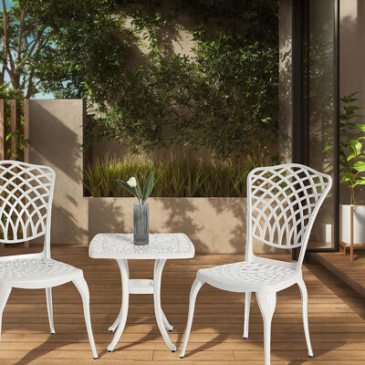 World Menagerie Bistro Set 3 Piece Rustproof Cast Aluminum Patio Furniture Sets 2 Chairs and 1 Round Table Outdoor Garden Patio Balcony