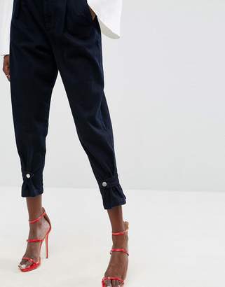 ASOS Design High Waisted Denim Trousers With Cinch Hem