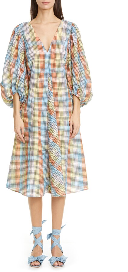 plaid midi dress with sleeves
