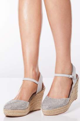 Quiz Womens Diamante Espadrille Wedge Sandals - Silver