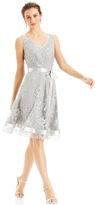 Thumbnail for your product : Tahari by Arthur S. Levine Tahari by ASL Sleeveless Metallic Lace Belted Dress