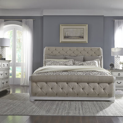 Canora Grey Tysheena Queen Upholstered Sleigh Bed Dresser & Mirror Night Stand