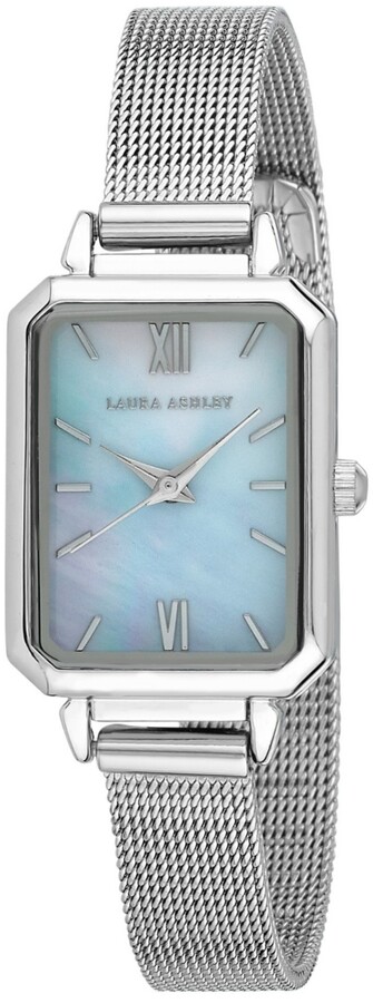 Laura Ashley Womens Mother Of Pearl Dial Silver Tone Mesh Alloy Band
