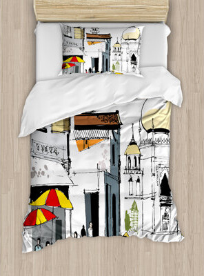 Ambesonne Blue/White Microfiber Modern & Contemporary Duvet Cover Set