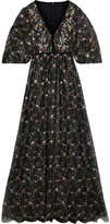 Thumbnail for your product : Costarellos Noleen Velvet-trimmed Embellished Metallic Tulle Gown