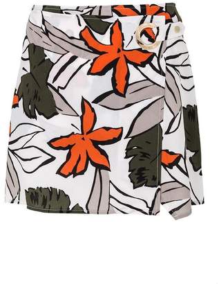 Quiz Cream And Khaki Tropical Print Skirt