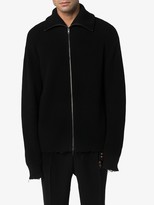 Thumbnail for your product : Ann Demeulemeester Frayed Zip Up Cotton Cardigan
