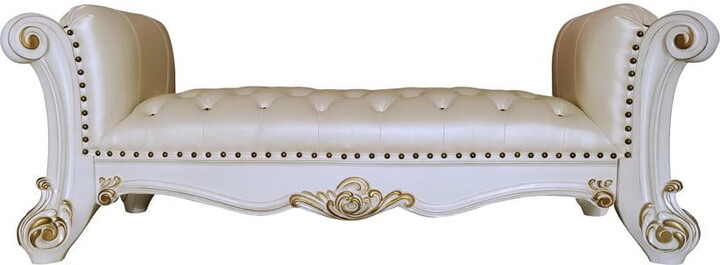 Acme Furniture Vendome Wooden Upholstered Tufted Bench in Antique Pearl