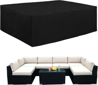 Arlmont & Co. 600D Heavy Duty Patio Furniture Cover, Outdoor Rectangular Table And Chair Set, Waterproof Sectional Set (110"L X 84"W X 28"H, Black)