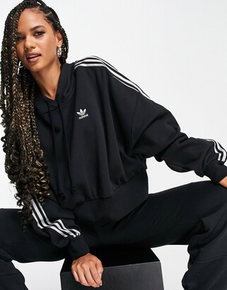 adidas adicolor three stripe satin look hoodie in black - ShopStyle