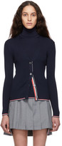 Thumbnail for your product : Thom Browne Navy Rib Stitch Tipping Stripe Cardigan