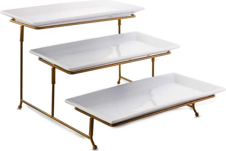 Gibson Elite Gracious Dining 3-Compartment Plate Set with Gold Metal Stand