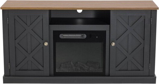 Home Essentials ElectricFireplaceandTVStandforTVsupto60"Gray-HomeEssentials:MDFWoodComposite,NickelHardware