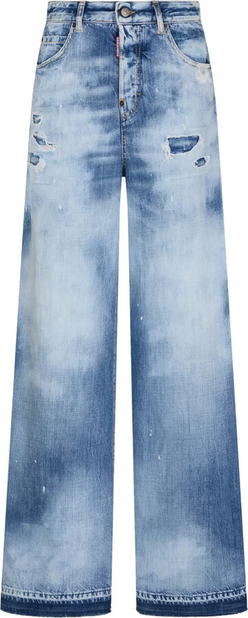 DSQUARED2 Distressed Wide-Leg Jeans - ShopStyle