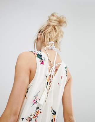 En Creme En Crme Sleevless Floral Dress With Back Lace Up Detail