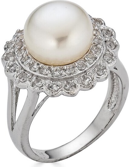 BELPEARL Silver 9mm Pearl CZ Ring
