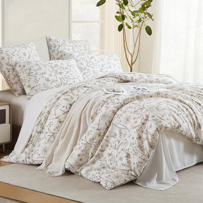 Nayoroom French Garden 100% Cotton Floral Butterfly Comforter Cover Butterfly White For Cute Bedding Set Kawaii Style Cartoon Duvet Cover Set