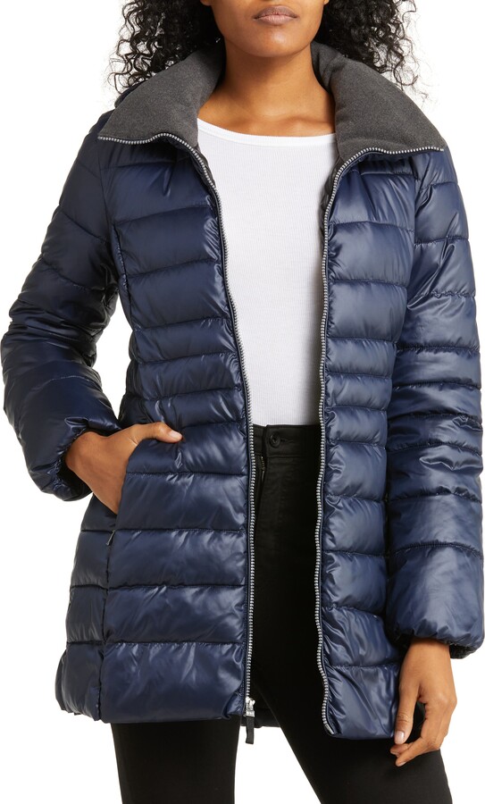 Andrew Marc Quilted Water Repellent Puffer Jacket with Removable Hood ...