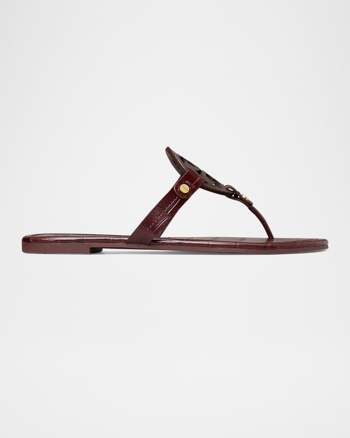 Tory Burch Miller Logo Croc-Embossed Thong Sandals