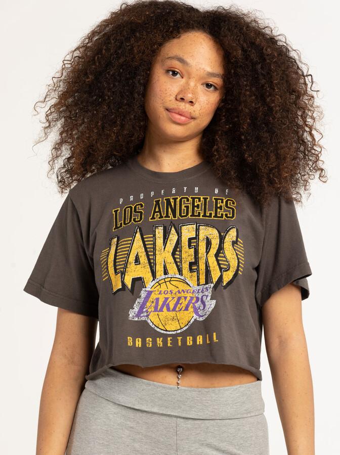 Women's Majestic Threads Black Los Angeles Lakers 2020 NBA Finals Champions Crop Top T-Shirt