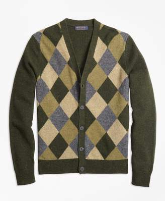 Brooks Brothers Lambswool Button-Front Argyle Cardigan